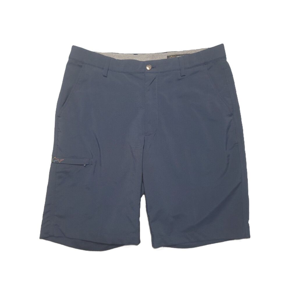 Greg Norman Chino Performance Shorts Men's 34 Blue Stretch Pockets Golf Logo